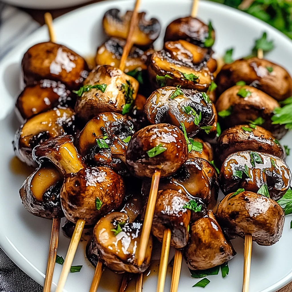Grilled Balsamic Garlic Mushroom Skewers