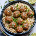 Honey Garlic Meatball Rice Bake