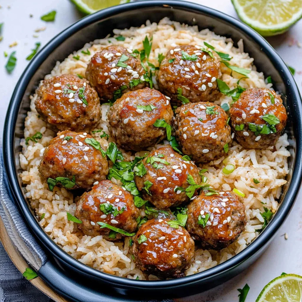 Honey Garlic Meatball Rice Bake