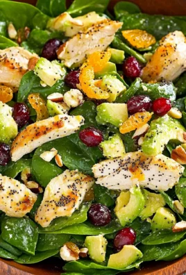 Cranberry Avocado Spinach Salad with Chicken and Orange Poppy Seed Dressing