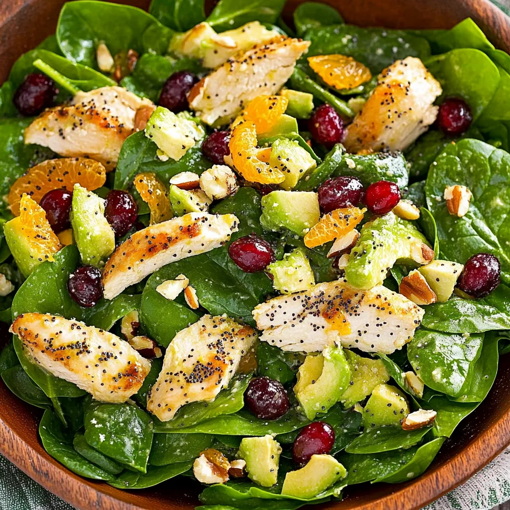 Cranberry Avocado Spinach Salad with Chicken and Orange Poppy Seed Dressing