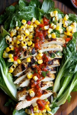 Grilled Romaine, Corn and Chicken Salad with Salsa Dressing