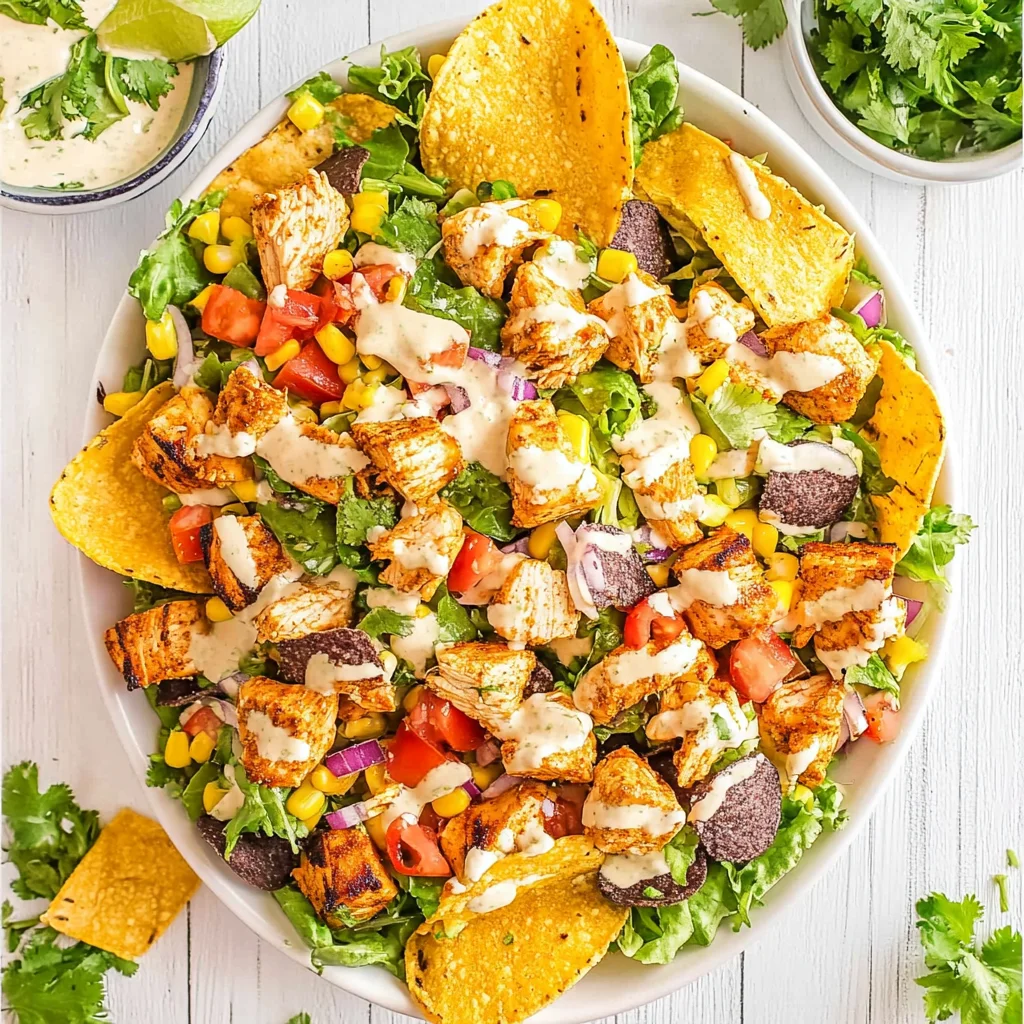Loaded Chicken Taco Salad with Creamy Lime-Cilantro Dressing