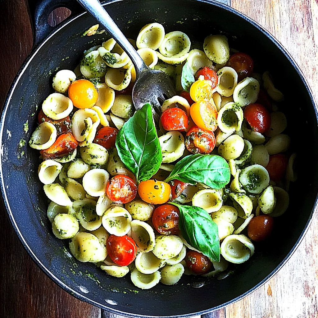Orecchiette with Cherry Tomatoes, Mozzarella & Basil Pesto