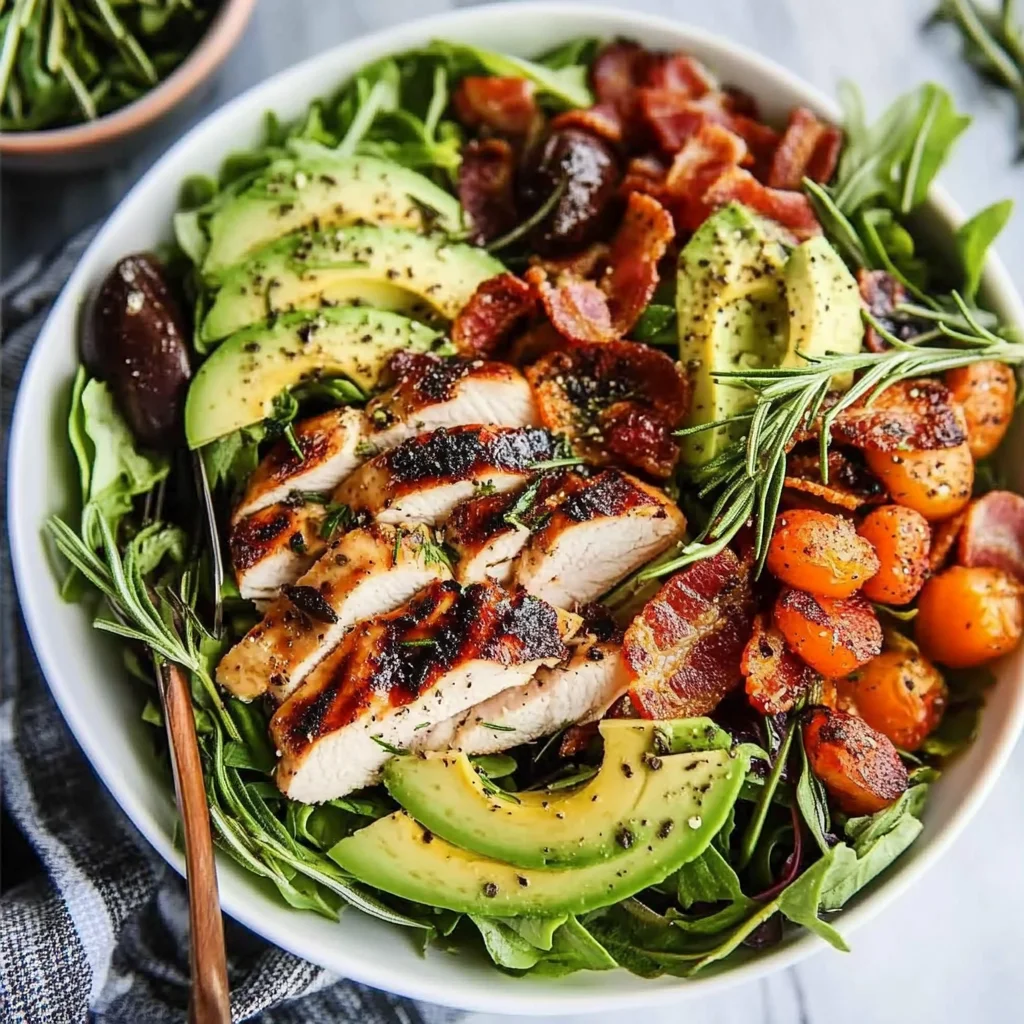 Rosemary Chicken, Turkey Bacon and Avocado Salad