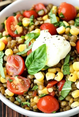 Summer Lentil Salad with Corn, Tomatoes, Mozzarella & Basil