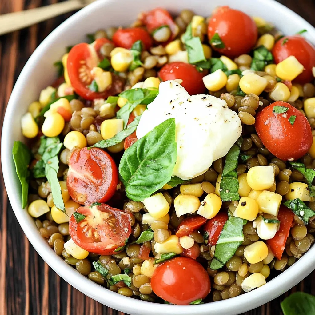 Summer Lentil Salad with Corn, Tomatoes, Mozzarella & Basil
