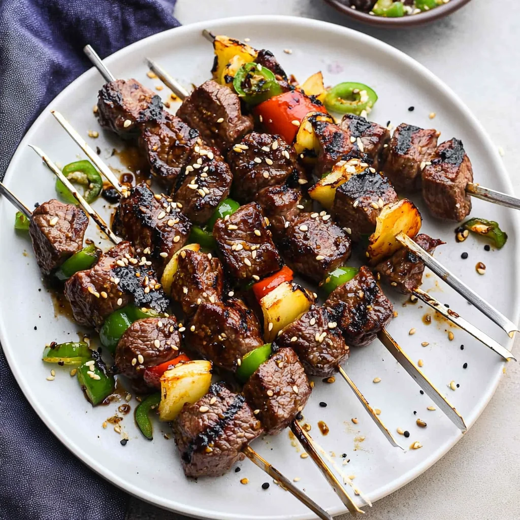 Grilled Asian Garlic Steak Skewers