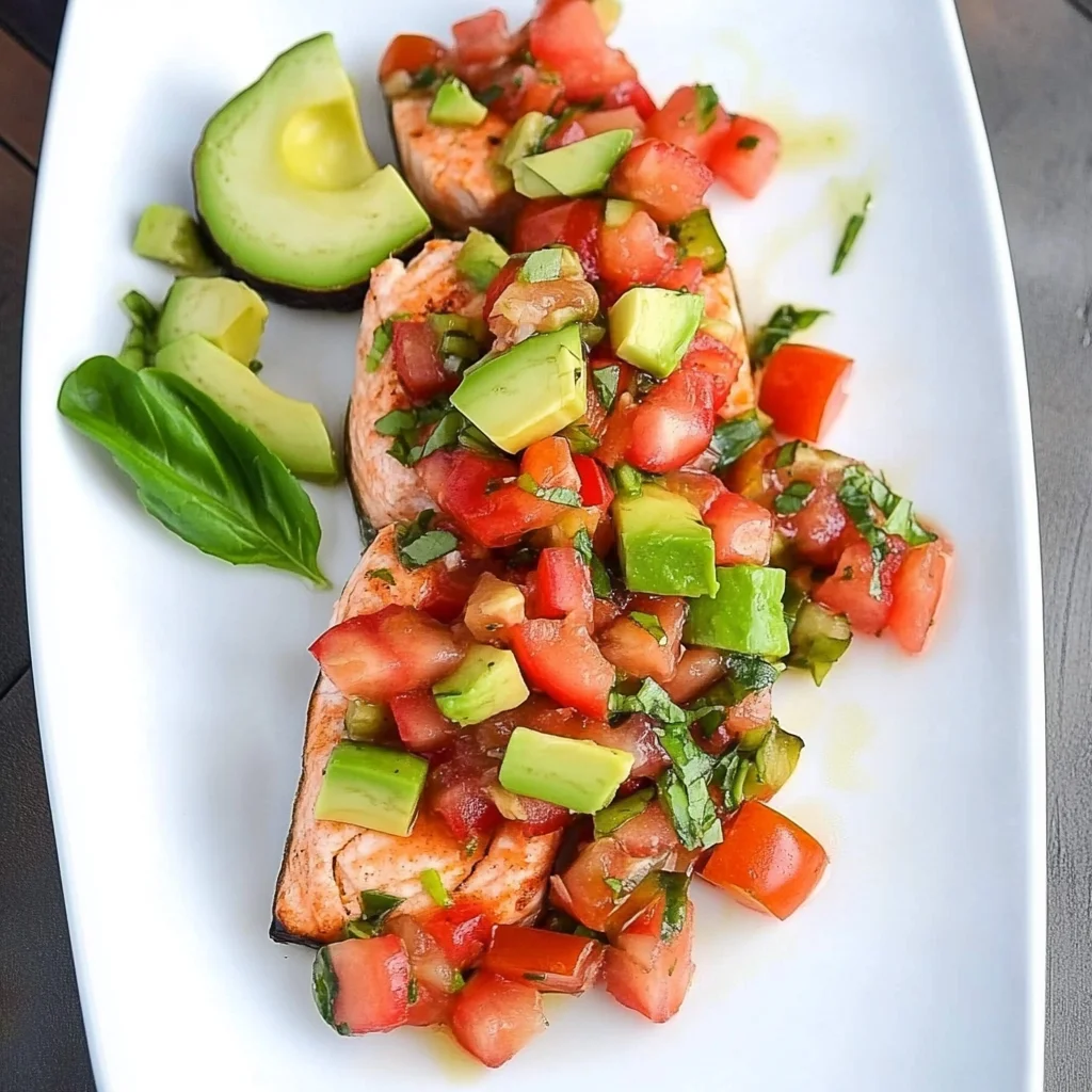Grilled Salmon Bruschetta with Avocado