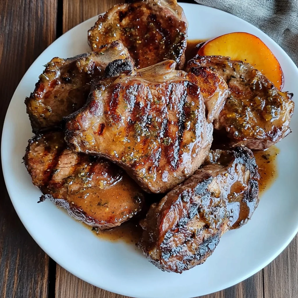 Juicy Grilled beef Chops with Spicy Peach Glaze