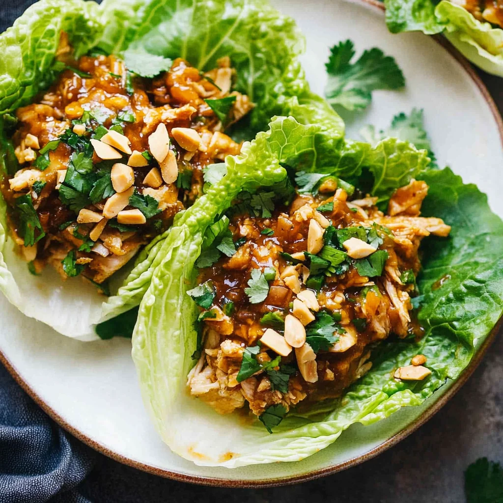 Peanut Chicken Lettuce Wraps with Ginger Garlic Sauce