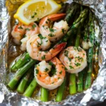 Shrimp and Asparagus Foil Packs with Garlic Lemon Butter Sauce