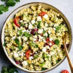 Street Corn Pasta Salad with Cilantro Pesto & Goat Cheese