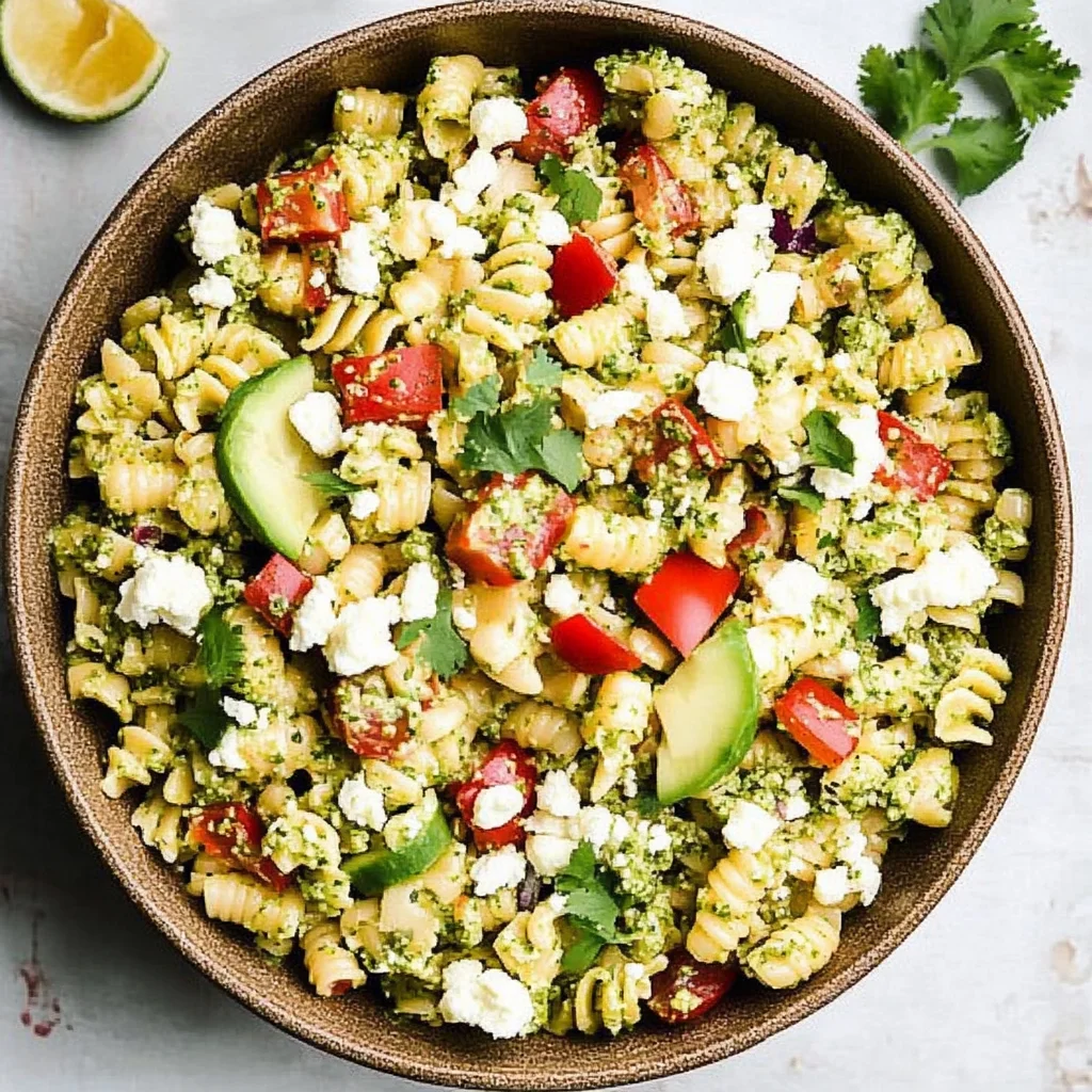 Street Corn Pasta Salad with Cilantro Pesto & Goat Cheese
