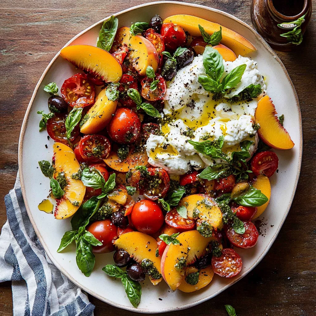 Tomato, Peach, and Burrata Salad