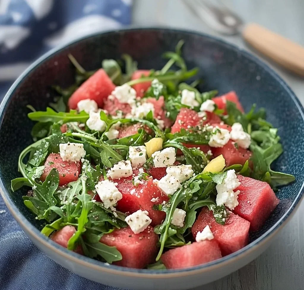 Watermelon Salad with Arugula, Feta, & Fresh Herbs
