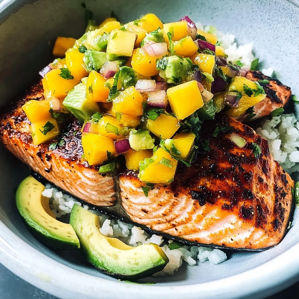 BBQ Salmon Bowls with Mango Avocado Salsa