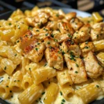 Cheddar Garlic Chicken Rigatoni in Parmesan Sauce