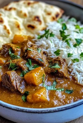 Coconut Beef Curry with Fragrant Basmati Rice and Naan
