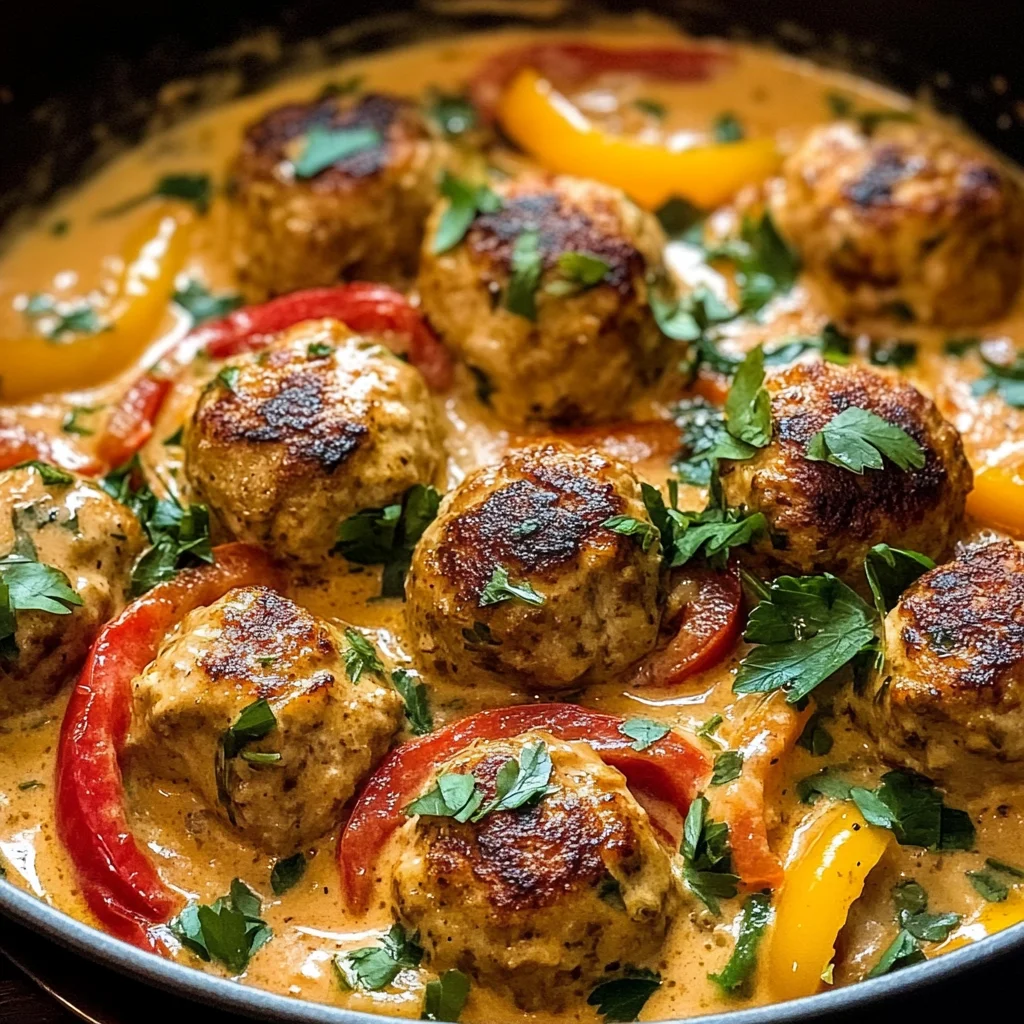 Creamy Bell Pepper Chicken Meatballs