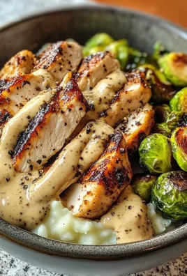 Creamy Black Pepper Chicken Bowl with Crispy Brussels & Mash