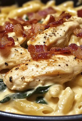Creamy Chicken, Bacon & Spinach Pasta in Cheesy Garlic Sauce