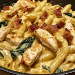 Creamy Garlic Chicken Bacon Penne with Spinach