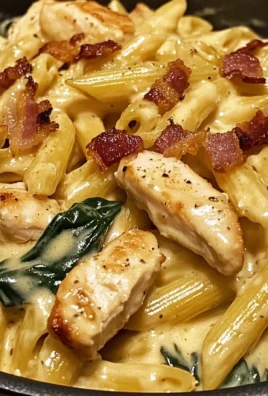 Creamy Garlic Chicken Bacon Penne with Spinach