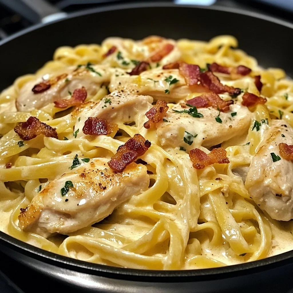 Creamy Lemon-Garlic Chicken Bacon Fettuccine