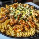 Garlic Butter Chicken Rotini with Melted Mozzarella