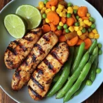 Grilled Chicken Strips with Steamed Mixed Veggies & Lime
