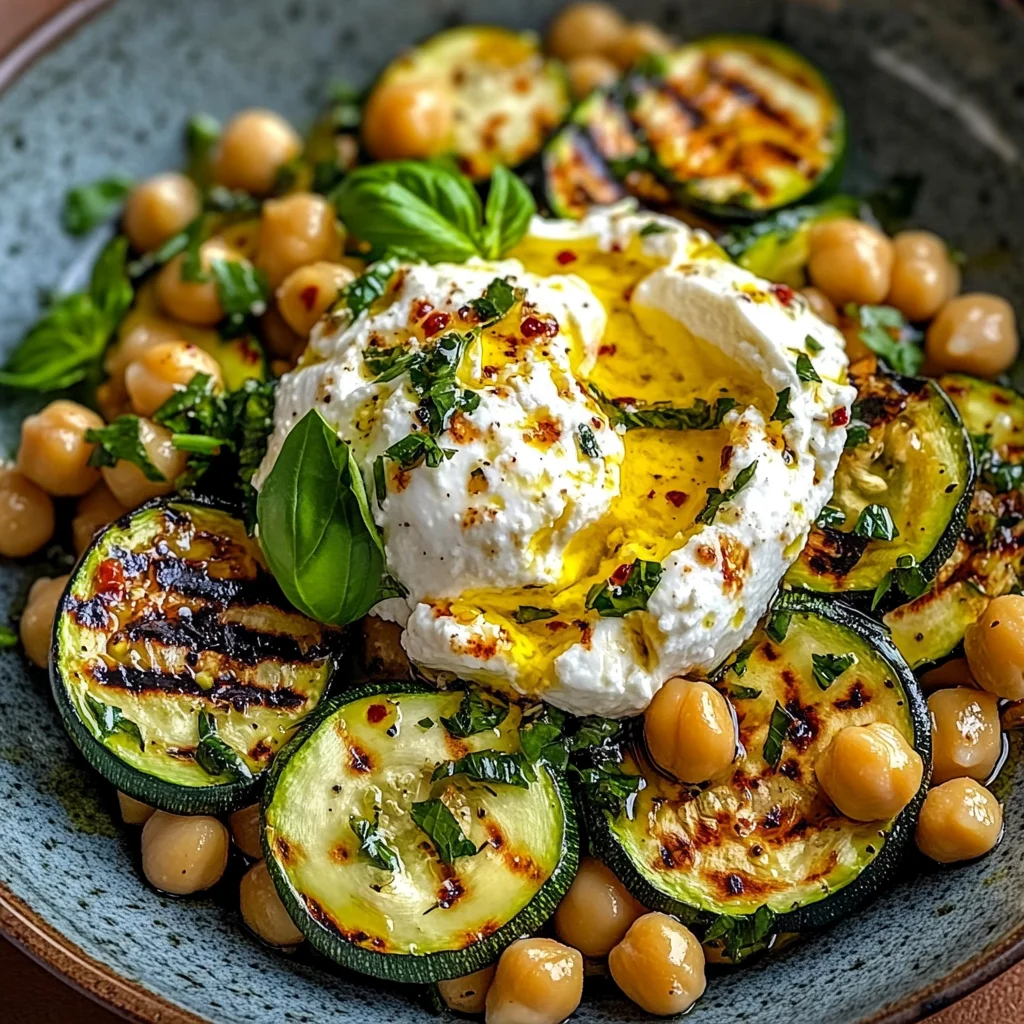 Grilled Zucchini Chickpea Salad with Burrata & Chili Oil
