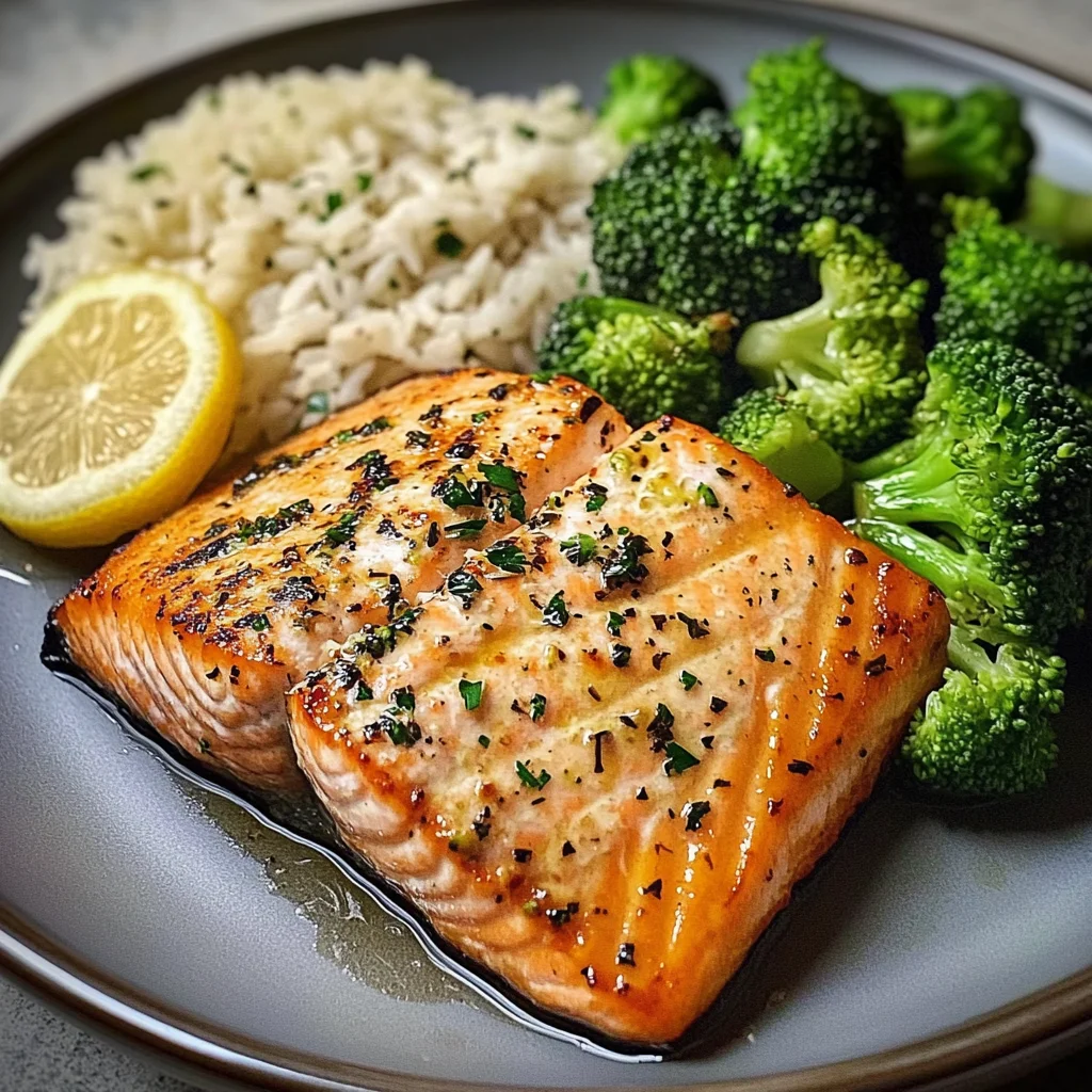 Lemon-Garlic Salmon with Broccoli & Herbed Rice