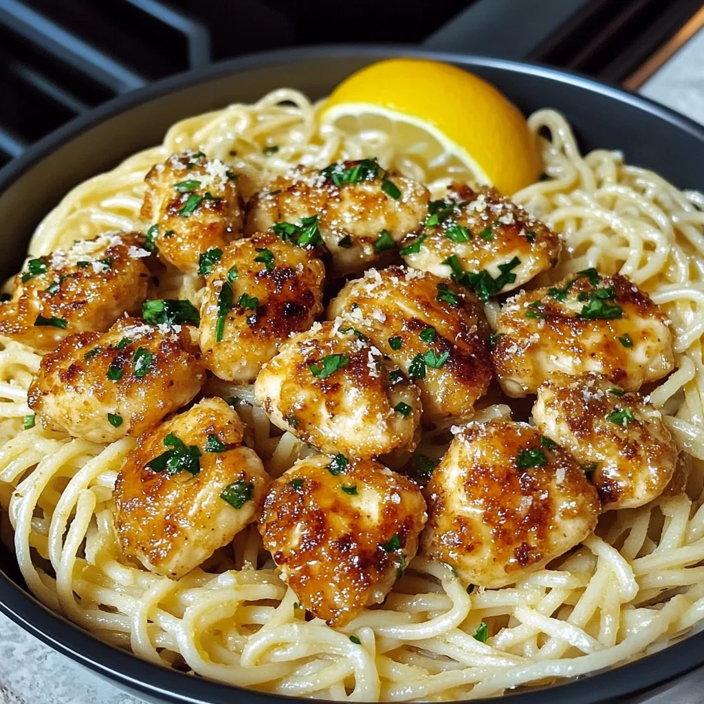 Lemon Garlic Butter Chicken Bites with Savory Parmesan Linguine