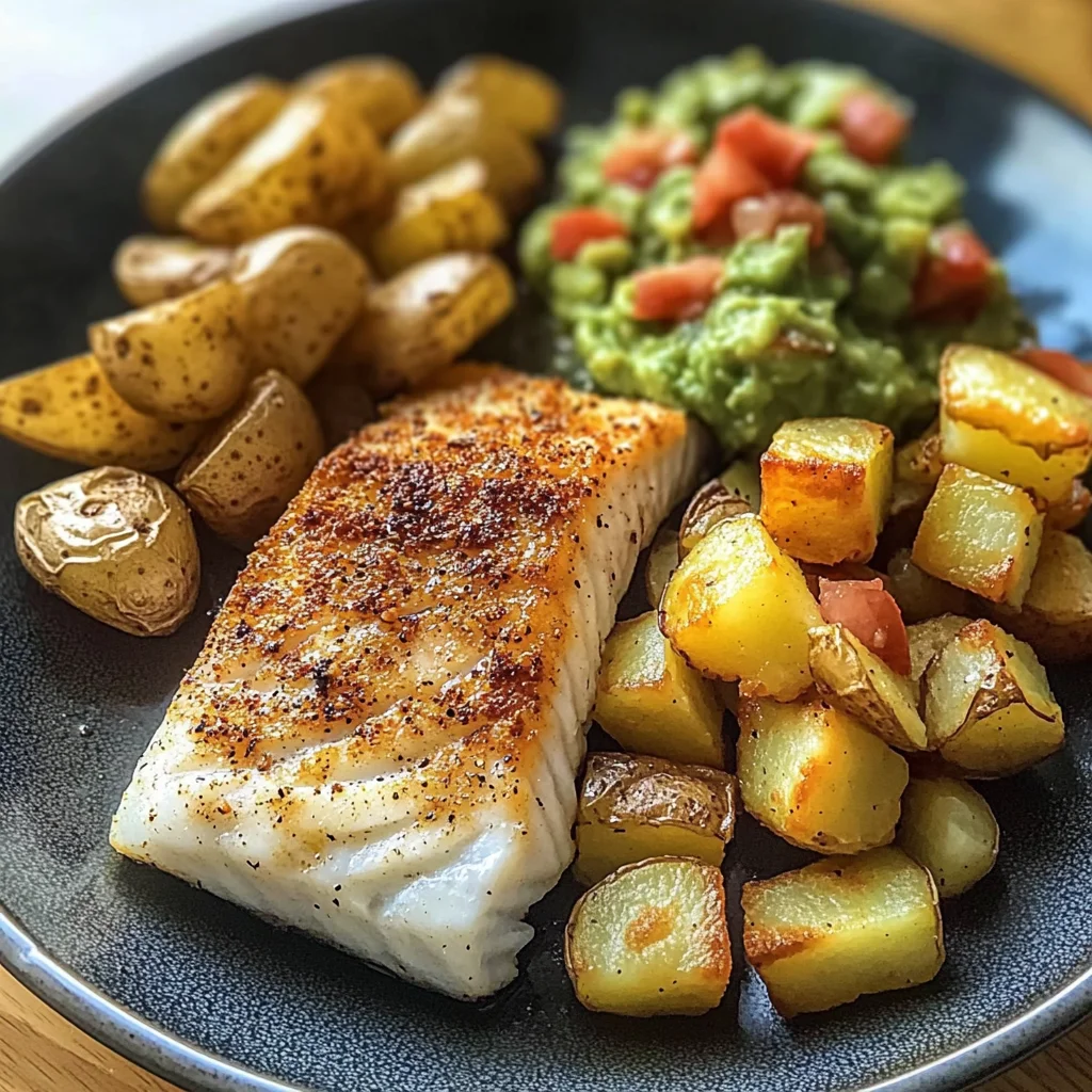 Pan-Seared Fish with Roasted Potatoes & Guacamole