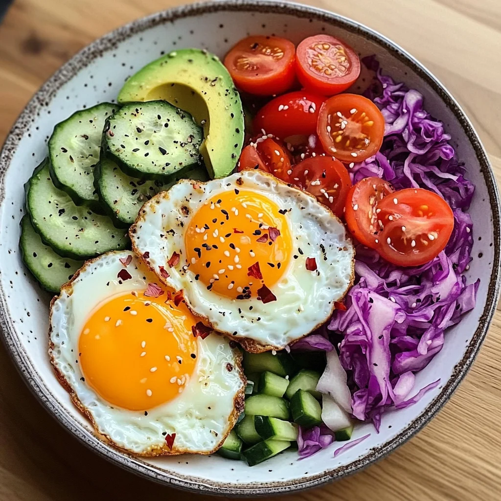 Rainbow Veggie and Sauerkraut Plate with Sunny Eggs