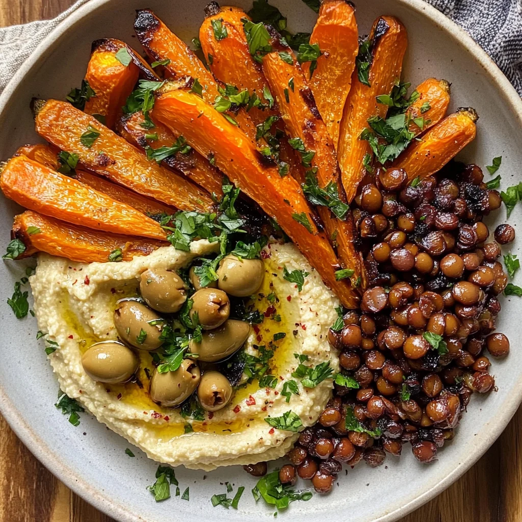 Roasted Carrots and Lentil Salad with Hummus