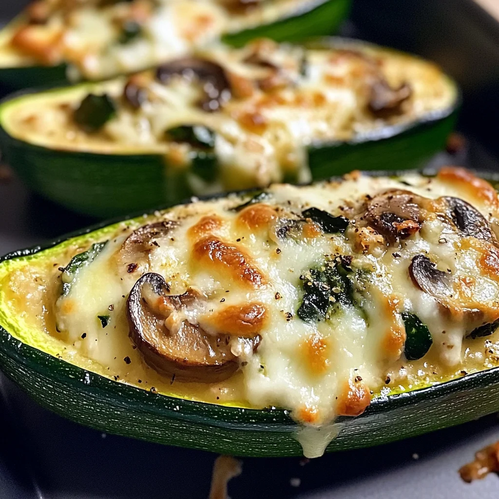 Spinach Mushroom and Ricotta Stuffed Zucchini