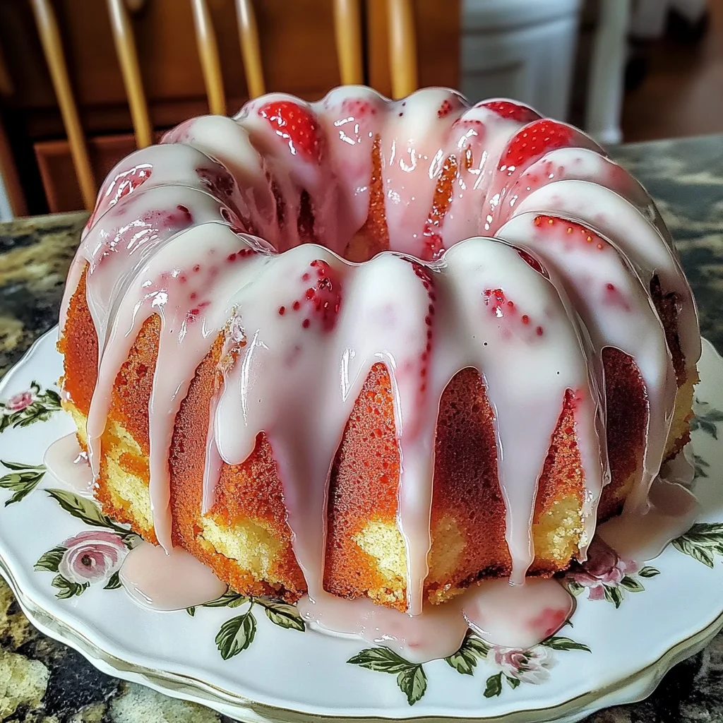 Strawberry Cream Cheese Pound Cake with White Glaze