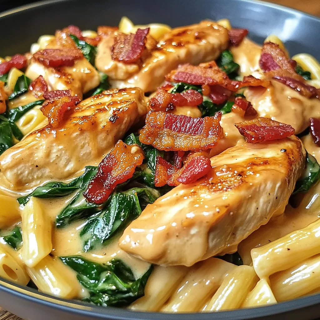 Zesty Honey BBQ Chicken Pasta with Creamy Bacon & Spinach