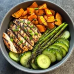 Grilled Chicken Bowl with Sweet Potato, Asparagus & Cucumber Medley