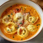 Cheesy Tomato Tortellini Soup - Alrightwithme