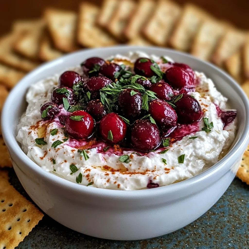 Cranberry whipped feta dip with crackers delights all!