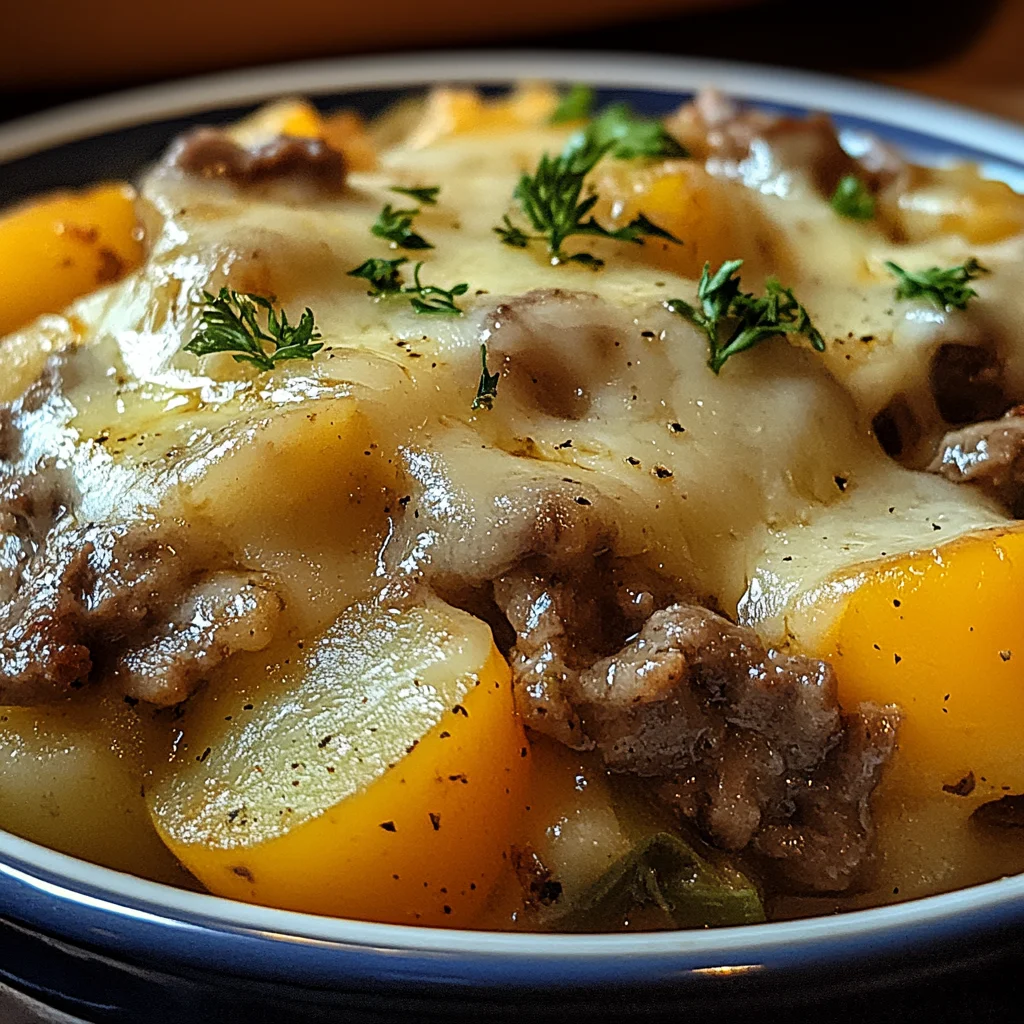 Crockpot Cheesesteak Potato Casserole Recipe