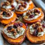 Roasted Sweet Potato Rounds with Herbed Ricotta, Walnuts, and Cranberries