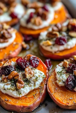 Roasted Sweet Potato Rounds with Herbed Ricotta, Walnuts, and Cranberries