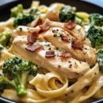 Chicken Bacon Alfredo Fettuccine with Broccoli