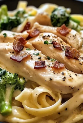 Chicken Bacon Alfredo Fettuccine with Broccoli