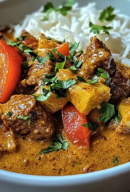 Creamy Coconut Curry Beef with Garlic Naan & Fries