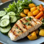 Grilled Fish Plate with Veggies & Fresh Greens